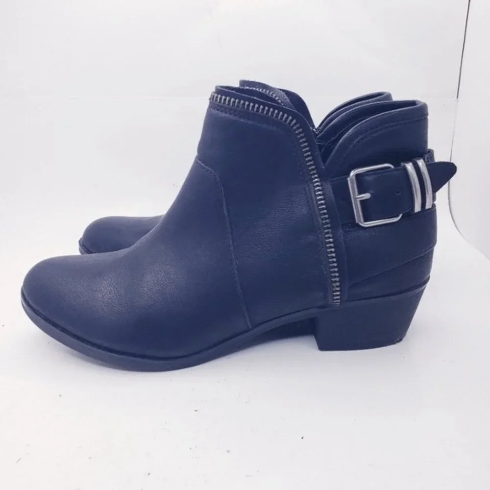 American Rag Aedee Black Faux Leather Buckle Zipper Ankle Boots Women's Size 6.5